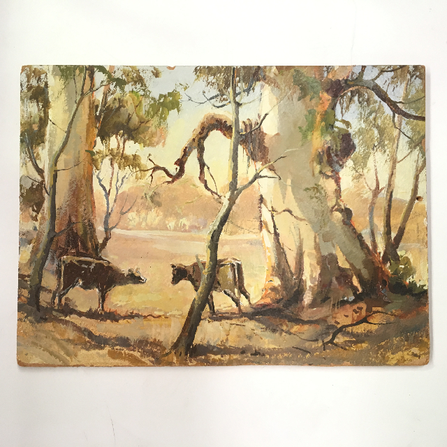 ARTWORK, Landscape (Medium) - Cows w Gum Trees (No Frame)